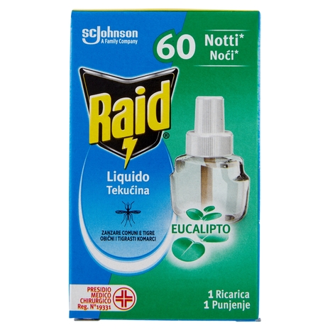 Raid Liquido Elettrico Antizanzare, Fragranza all'Eucalipto, 60 Notti, Ricarica 36 ml